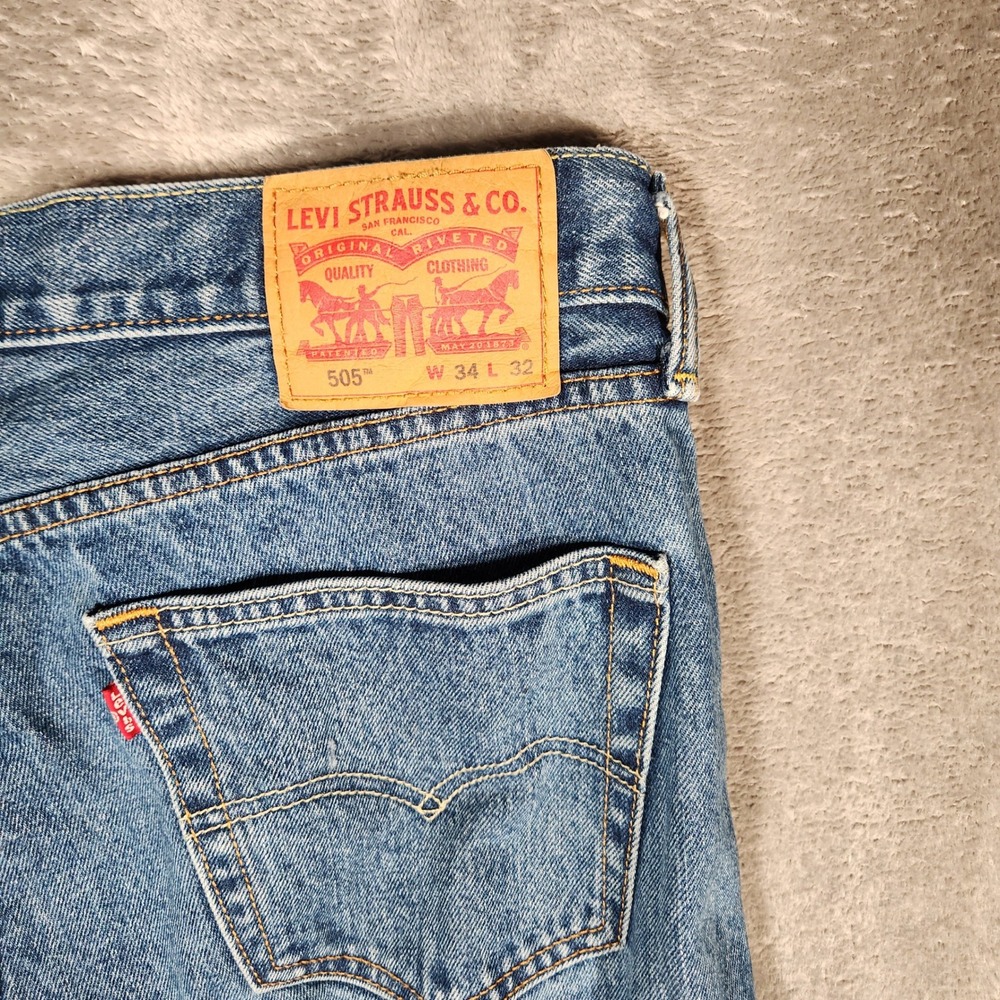 Levi's 505 Jeans Men's‎ 34X32 Blue Excellent Regular Fit Straight Leg 00505-4891 - Picture 12 of 13